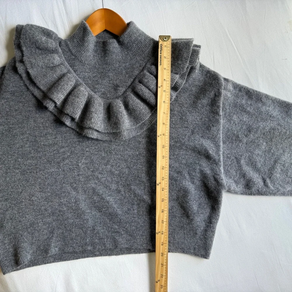 Free People Gray Wool Alpaca Blend Ruffle Mock Neck Balloon Sleeve Sweater S